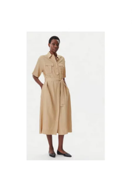 Рокля  305298980 - Вискоза/Лен - Бежов - Бежов