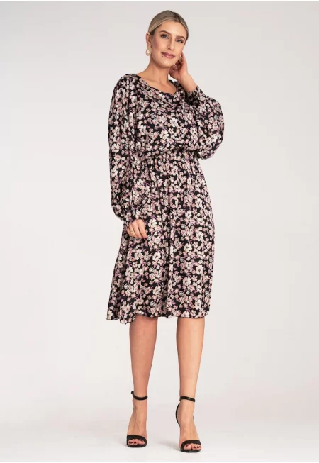 Рокля  флорални мотиви - многоцветна - полиестер-еластан - размер SM