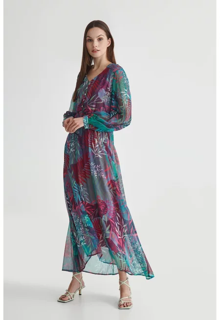 Рокля с тропическа шарка