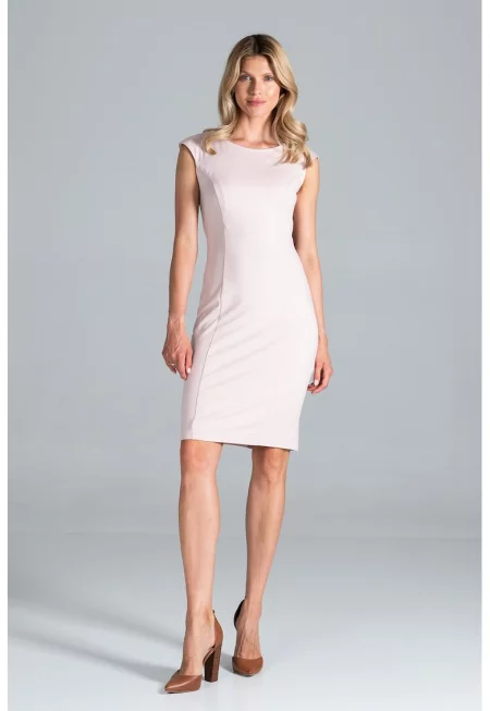 Рокля тип „молив“  M834 - без ръкави - розова - полиестер