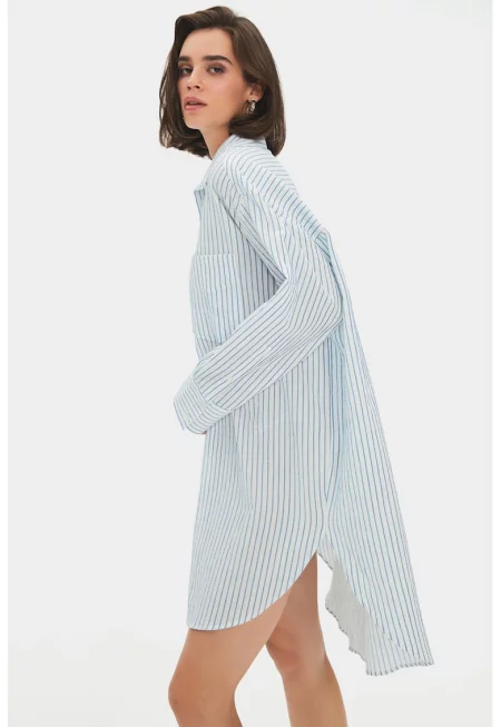 Рокля тип риза с асиметричен подгъв - Ледено синьо