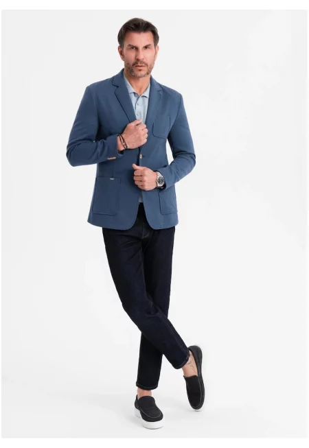 Сако SLIM от плетена материя с фина текстура  OM-BLZB-0101 - Син - Син