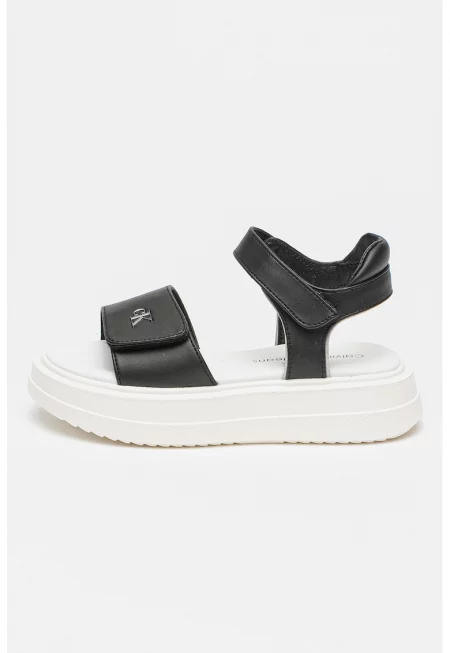 Сандали от еко кожа с платформа и велкро - Черен