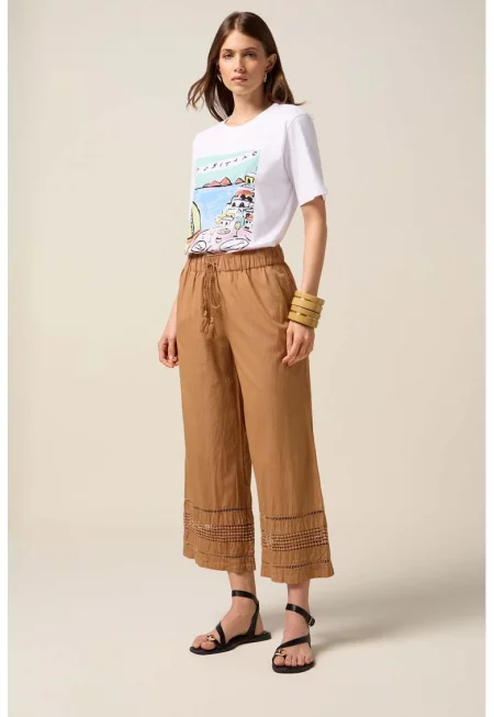 Широк панталон с връзки - Камел