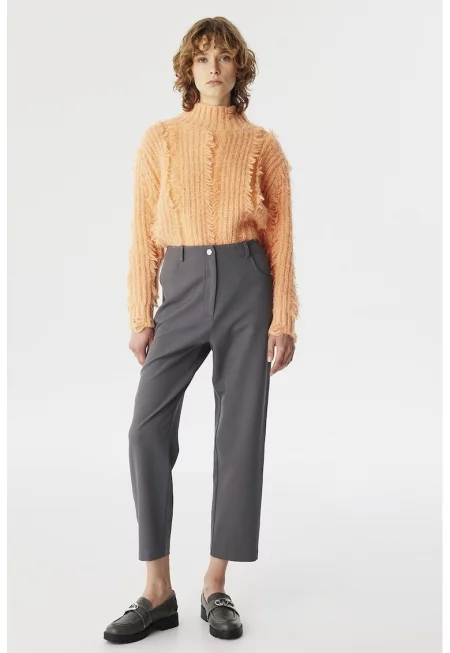 Скъсен прав панталон - Светло сив