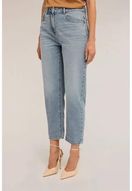 Скъсени дънки с миди талия - Светлосин