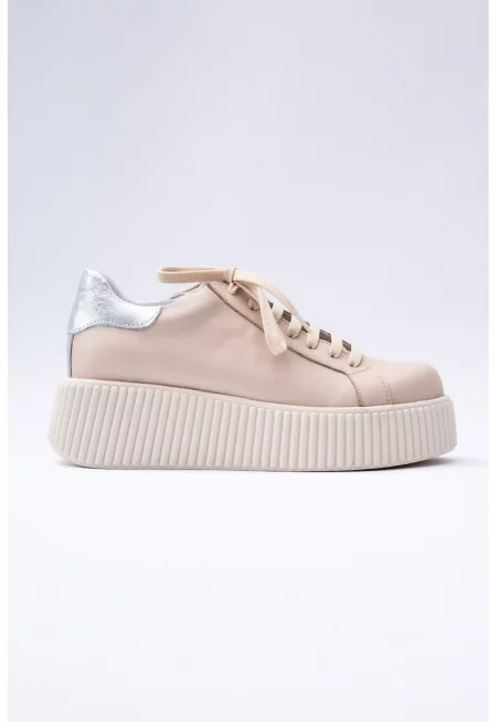 Скосени кожени обувки - Крем