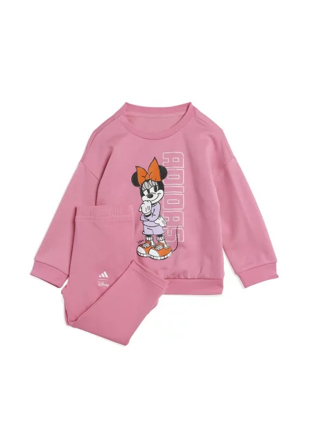 Спортен екип с паму с шарка на Minnie Mouse и лого - Бял/Пастелнорозов
