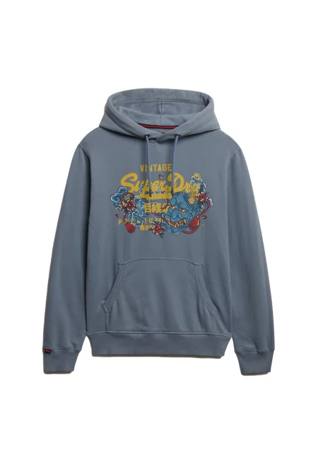 SUPERDRY - Худи с памук с графика - Син