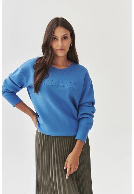 Свободен пуловер с релефна шарка - Тюркоаз