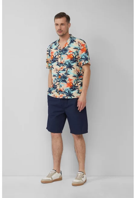 Свободни памучни бермуди с връзка - Тъмносин