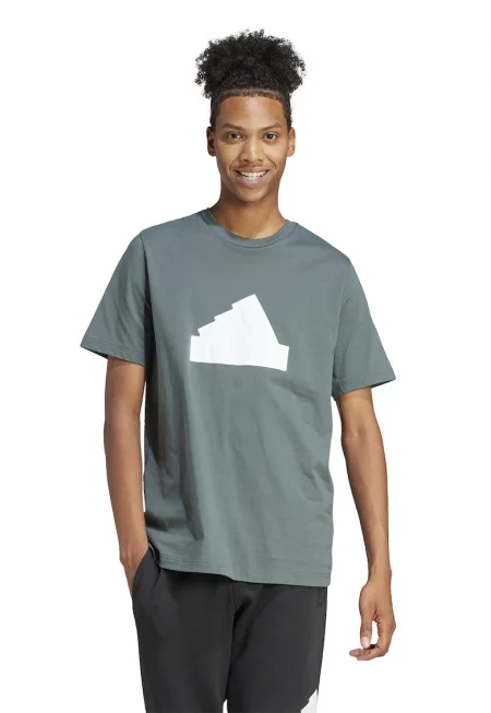 Тениска от памук с овално деколте - Бял/Папратово зелено