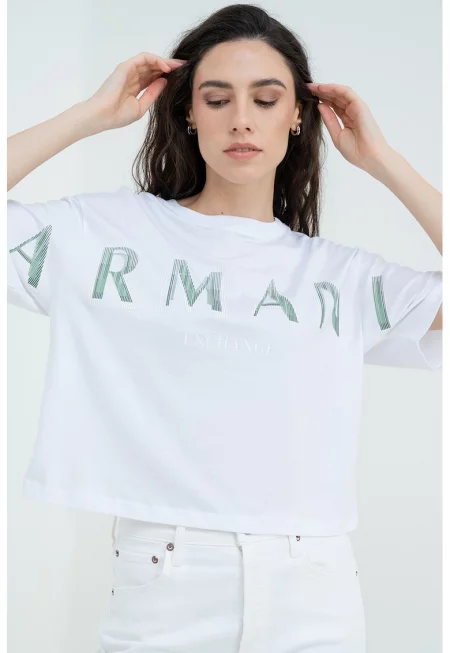 Тениска с лого - Зелен/Слонова кост