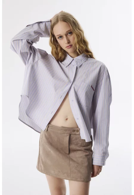 Уголемена риза с райе - Светлосин