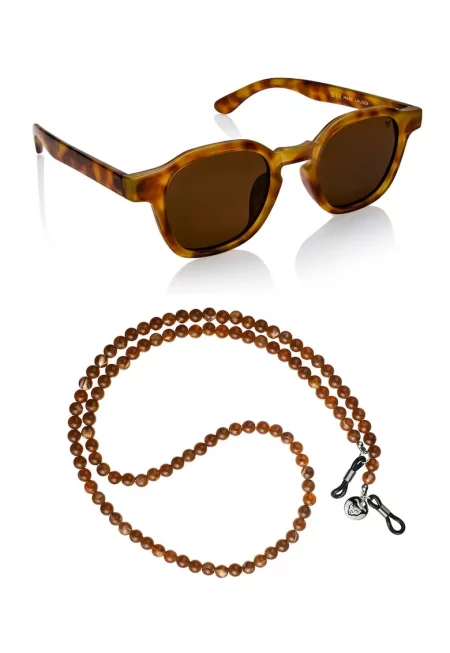 Унисекс слънчеви очила Pantos с верижка - Канелено кафяво