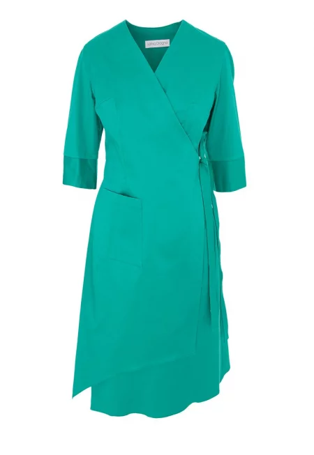 Застъпена рокля с пришит джоб - Зелен