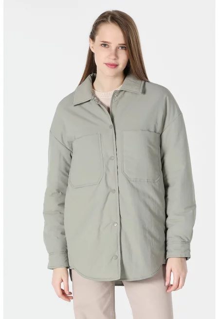 Зимно яке с джобове на гърдите - Сиво-кафяв