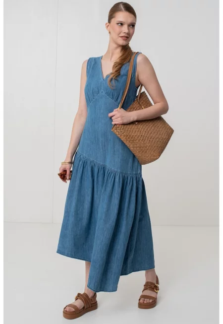 Асиметрична рокля от деним - Светлосин