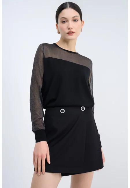 Блуза с вълна - Черен/Сребрист