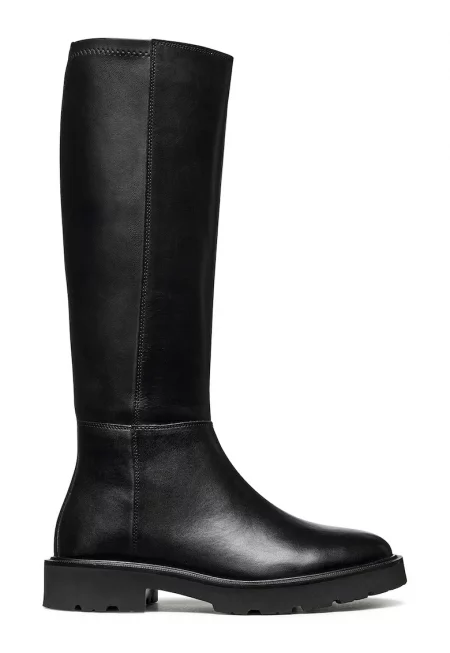 Ботуши до коляното с кожа и еко кожа - Черен