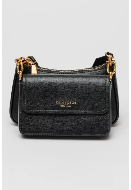 Чанта през рамо Double от кожа Сафиано - Черен