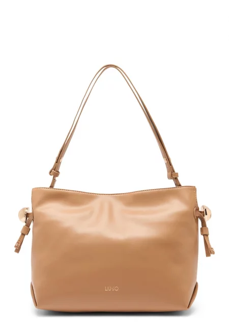 Чанта през рамо Medium Riccy от еко кожа с лого - Карамел