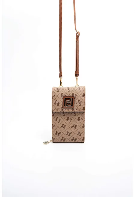 Чанта през рамо от еко кожа с лого - Карамел/Светло бежово