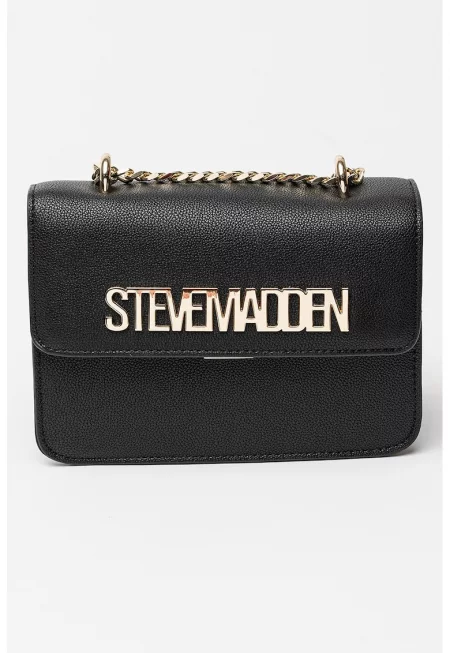 Чанта за рамо Stakes от еко кожа с метално лого - Черен