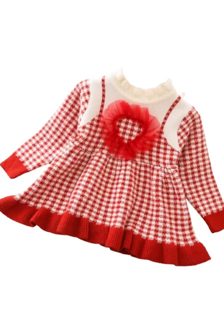 Червена плетена рокля Sara за момичета