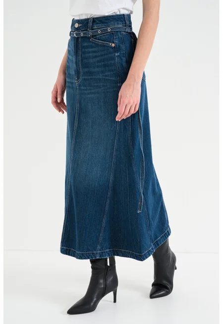 Дълга дънкова пола - Син меланж