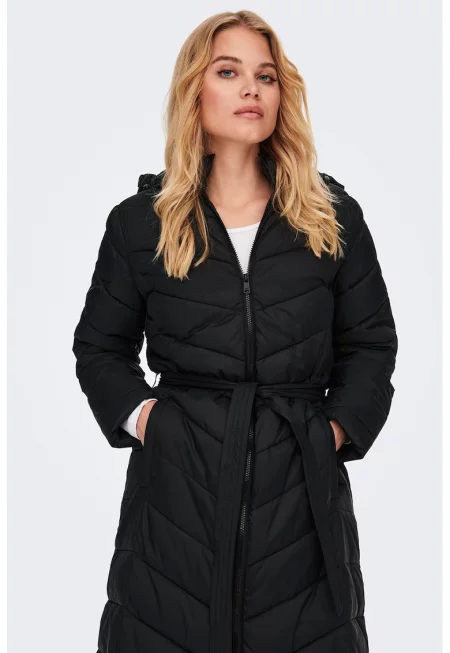 Дълго зимно яке Maggie с качулка - Черен