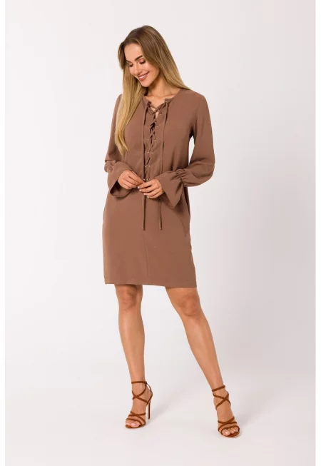 Дамска рокля - Полиестер - М - Черен - Шоколадов