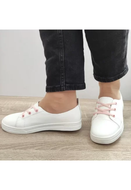 Дамски ежедневни обувки  88727 бели с розов цвят - бял - Бял