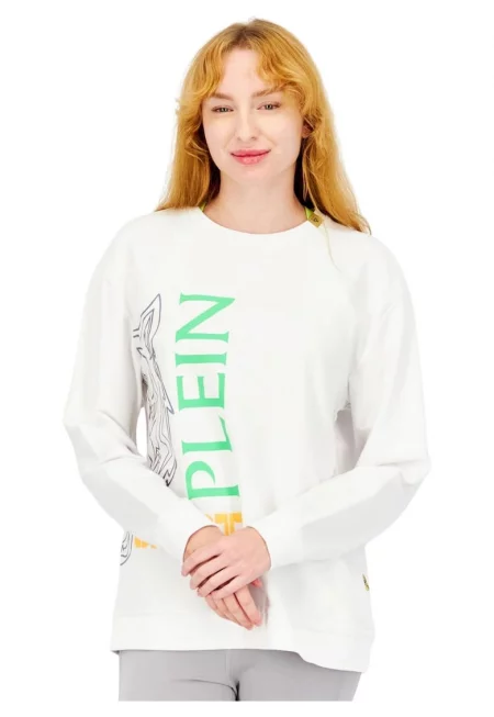 Дамски суитшърт  памук/еластан - бял -