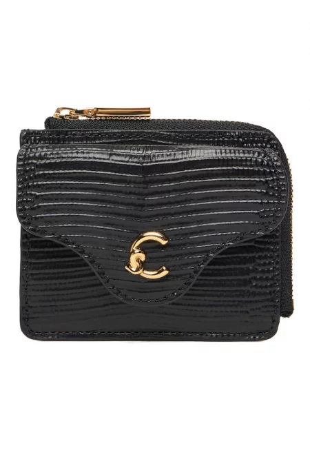 Дамско портмоне -  черно - от естествена кожа