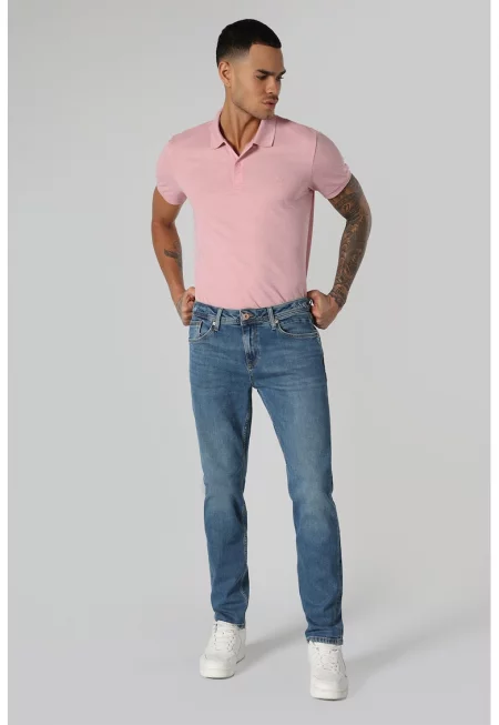 Дънки Karl с права кройка и захабен ефект - Син