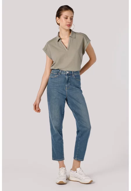 Дънки над глезена Maria тип Mom - Тъмносин