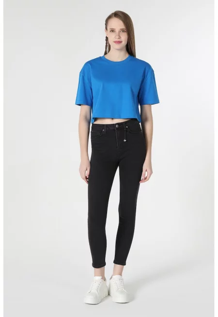 Дънки по тялото със средна талия - Черен