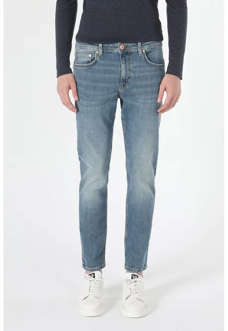 Дънки по тялото със средна талия - Прашно синьо