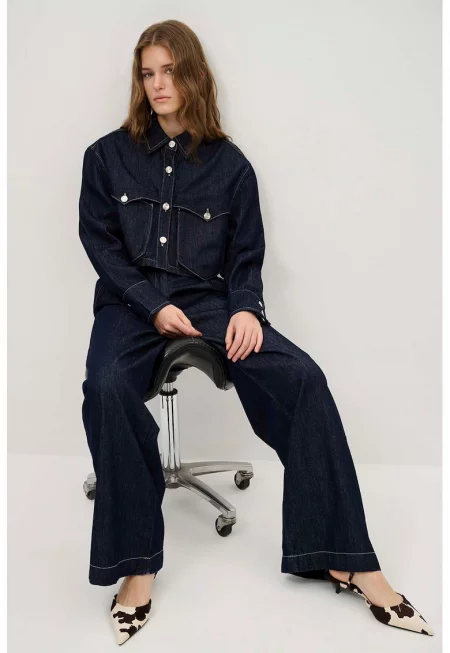 Дънки с широк крачол - Ултрамарин синьо