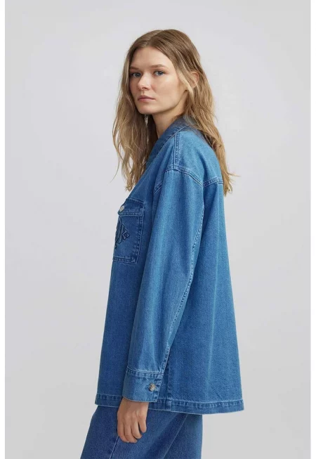 Дънкова риза с джобове - Син