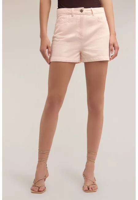 Дънкови шорти с висока талия - Праскова