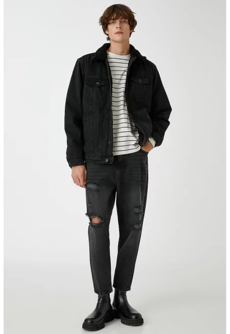 Дънково яке с яка с еко пух