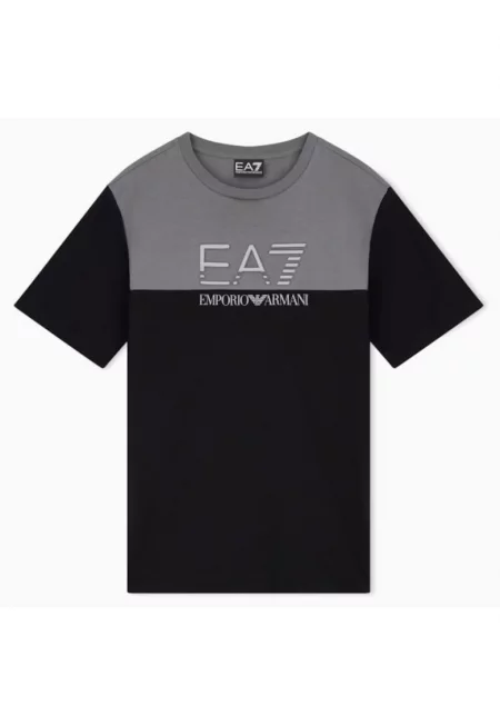 Детска тениска -  TRAIN ATHLETIC COLOUR BLOCK BOY TEE SS - Памук - Черен - Черен
