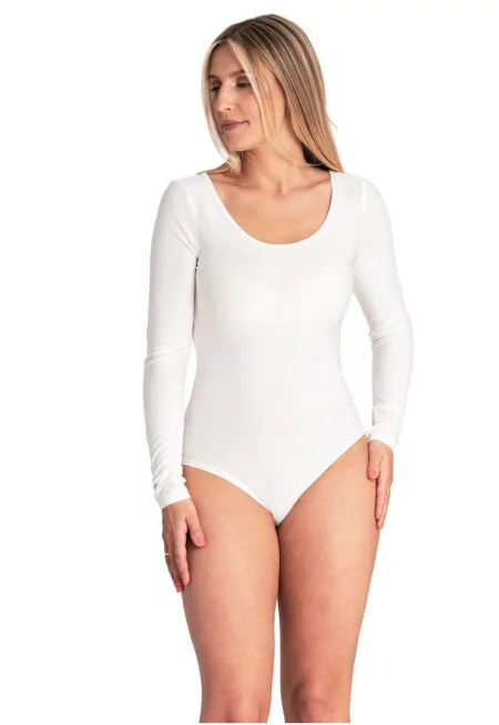 Елегантен боди  екрю - дълги ръкави - тънка материя - универсален - полиестер -