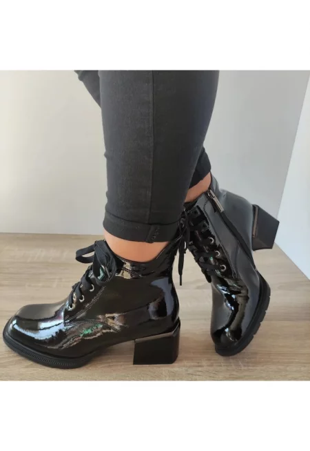 Елегантни дамски боти  K031-860-1A Black Lacquer - Черен лак