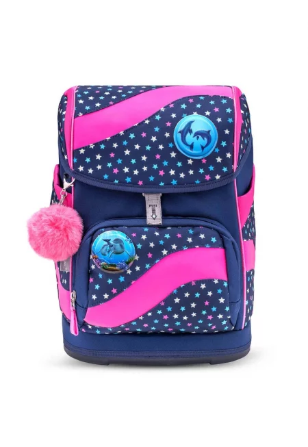 Ергономична раница Smarty с външни джобове - Фуксия/Индигово синьо