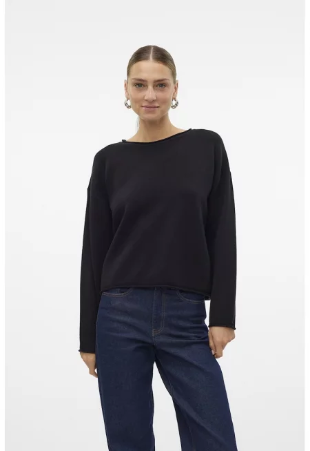 Фино плетен пуловер - Черен