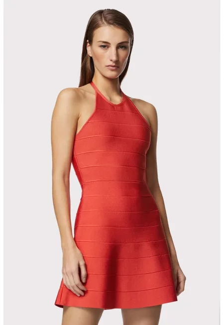 Halterneck Mini A-line Dress - Червен