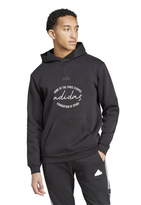 Худи с лого и джоб кенгуру - Черен